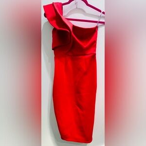 ASOS One Shoulder Red Dress with Ruffle